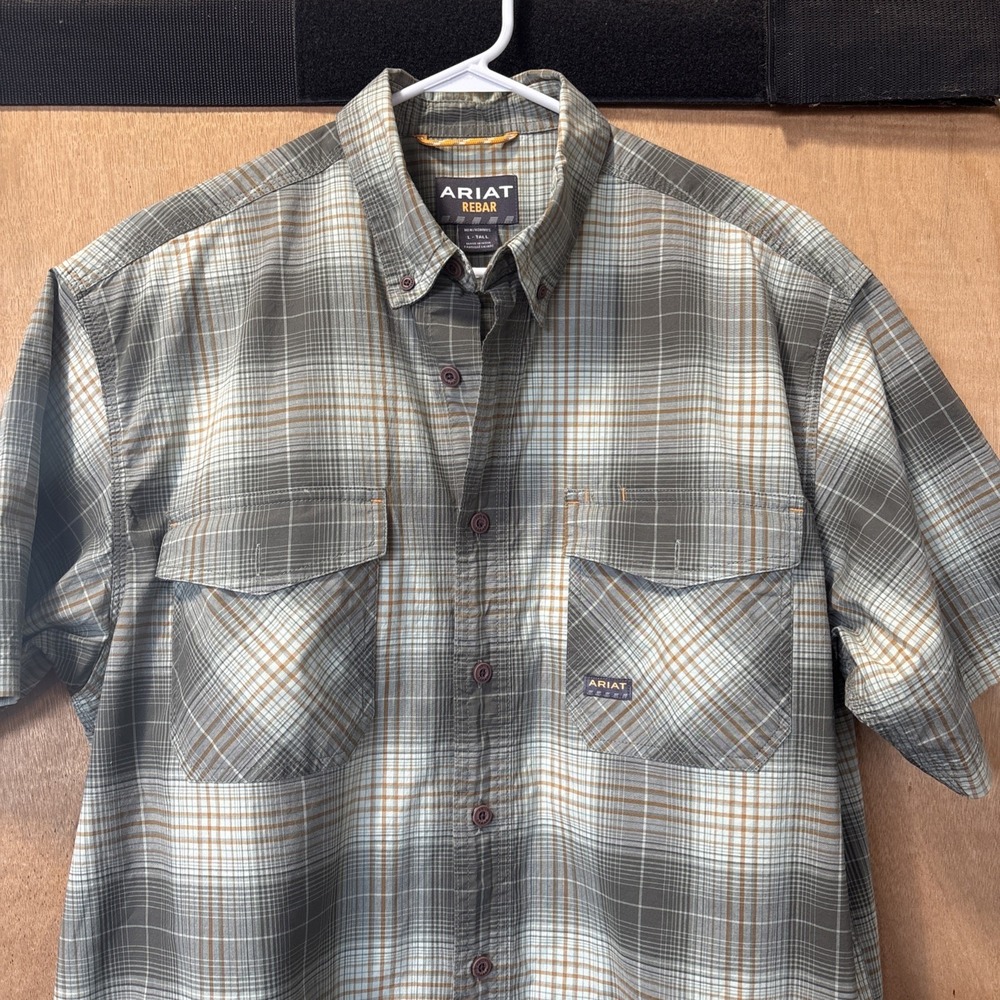 Ariat Men's Green Plaid Short Sleeve Button‎ Up Large Tall Western Shirt